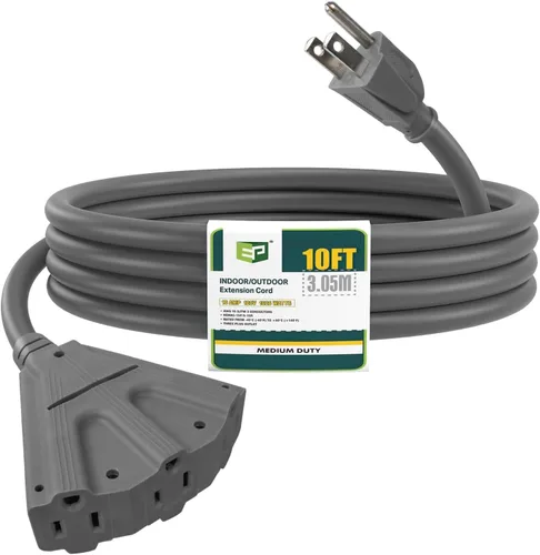 Vista 12 de EP Cable de extensión para exteriores de 6 pies, 16/3 SJTW, 3 tomas de corriente eléctrica, negro Enchufe a tierra de 3 puntas, para luces