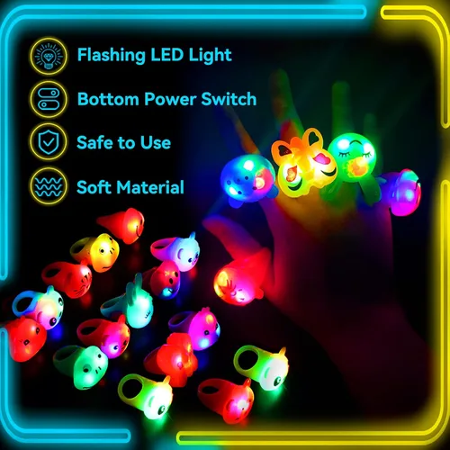 Vista 5 de Wakestar - Paquete de 24 Anillos LED Luminosos con Textura Rugosa, Regalos de Fiesta para Niños, Premios en Caja, Juguetes para Cumpleaños