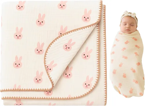 Vista 8 de Jack & Jill & Baby Manta de muselina de 4 capas, 100% algodón, suave, transpirable, envoltura de bebé de 43 x 43 pulgadas, ligera, multiuso, ideal