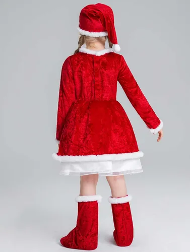 Vista 3 de AlecosFun Conjunto de vestido de Navidad para niñas disfraz de señora Santa Claus con sombrero de Navidad