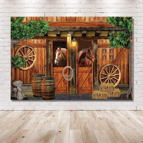 Vista 6 de MEHOFOND Telón de fondo estable de 7 x 5 pies, diseño de caballo vaquero del oeste de Texas, ruedas de baby shower, Mews, fondo de fotografía