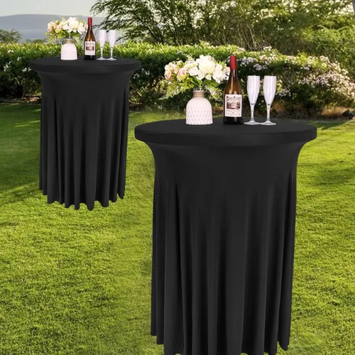 Vista 7 de Spandex Cocktail Table Skirt 32"x 43" Black Stretch Cocktail Table Cover, Washable Round High Top Tablecloth for Bar, Wedding, Party, Events (Black)