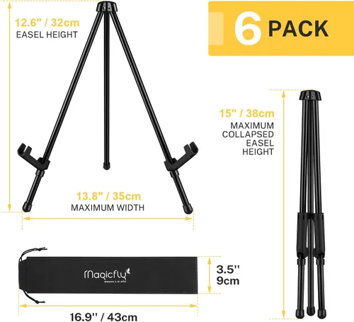 Vista 3 de Magicfly Paquete de 6 caballetes de mesa, caballetes de mesa de acero negro para exhibición, caballete de trípode ajustable y portátil con 6 bolsas