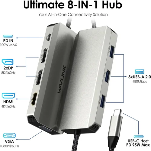 Vista 2 de WAVLINK Estación de acoplamiento para portátil, monitores cuádruples