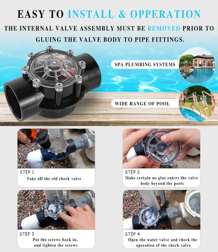 Vista 4 de Reemplazo para válvula de retención Jandy 7305 de 180 grados de 2 a 2.5 pulgadas, compatible con ajuste de flujo recto para piscinas y spas