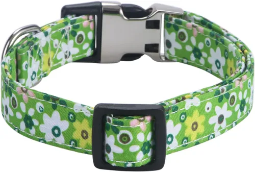 Vista 2 de Collares para perras hembras, diseño de rosa, girasol, margarita y leopardo en tamaño pequeño, mediano, grande para perras hembras, verde margarita
