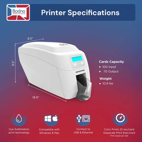 Vista 5 de Bodno Magicard 300 Impresora de tarjetas de identificación de una sola cara y suministros completos Software de identificación de paquete - Edición