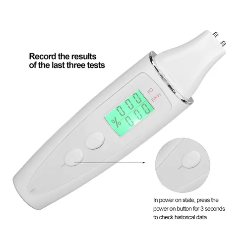Vista 4 de Analizador de piel Analizador de aceite de piel, Mini medidor portátil Pantalla LCD Digital, Detector de aceite de agua para el cuidado de la piel