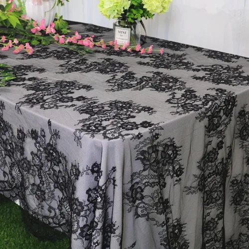 Vista 8 de ShinyBeauty Mantel de encaje rectangular de 60 x 120 pulgadas, mantel de encaje negro rústico floral con superposiciones de encaje vintage, mantel