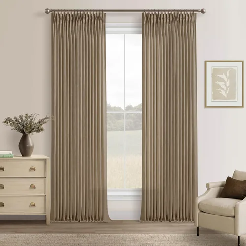 Vista 68 de TWODRAPES Cortinas de Lino Plisadas con Pinza Beige Blancas de 54 Pulgadas de Largo 2 Paneles para Comedor Cocina Dormitorio Plisadas Semi