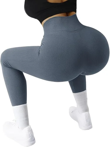 Vista 5 de SUUKSESS - Leggings acanalados de tiro alto sin costuras para mujer, pantalones deportivos de yoga para gimnasio y entrenamiento