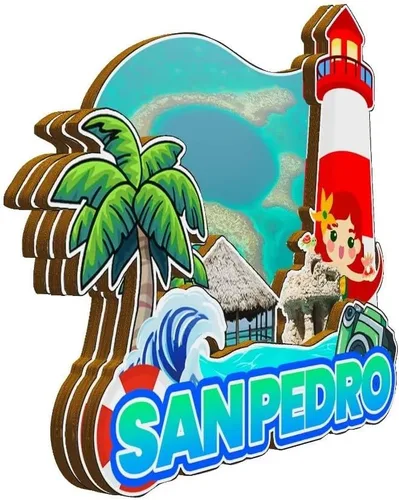Vista 2 de Imán de San Pedro Belice para nevera de madera 3D, monumentos de viaje, coleccionables, recuerdos, decoración hecha a mano, 2300