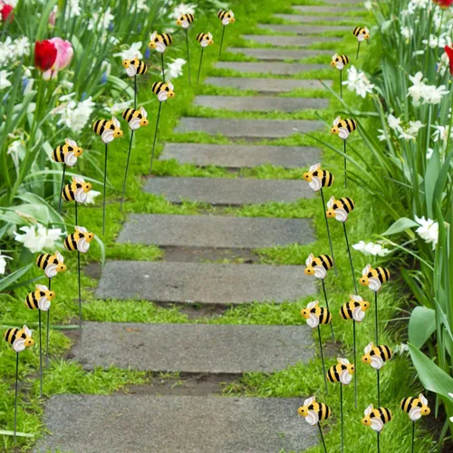 Vista 6 de 10 piezas de estacas de jardín de abejas decoración de metal para patio delantero, palillos florales para primavera y verano, resina, abejorros