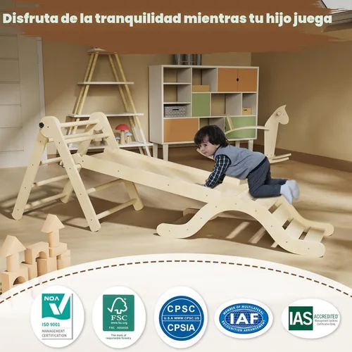 Vista 3 de doowroodni Juego de triángulo Pikler 7en1 Juguetes de escalada para niños pequeños de interior Juguetes de escalada plegables para bebés de madera