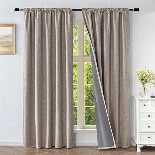 Vista 9 de Cortinas opacas para sala de estar, cortinas 100% opacas de 90 pulgadas de largo, juego de 2 paneles de 2 paneles, con aislamiento térmico, pestaña
