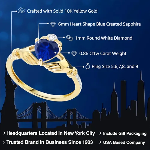 Vista 48 de Gem Stone King Anillo de compromiso claddagh celta irlandés de oro amarillo de 10 quilates con piedra preciosa en forma de corazón de 0.236 in