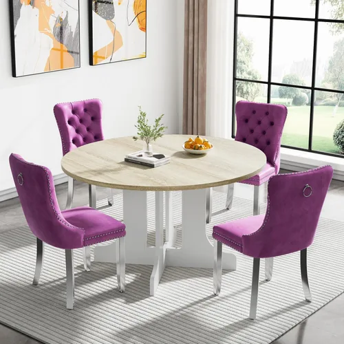 Vista 70 de Juego de mesa de comedor extensible marrón de 63 a 78.74 pulgadas para 4, juego de mesa de comedor de 5 piezas con 4 sillas, mesa de cocina