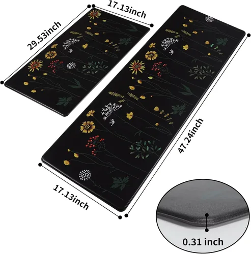 Vista 3 de Rempry - Juego de 2 alfombrillas de cocina con flores coloridas para el piso, alfombras de cocina antideslizantes y juego de tapetes, alfombrilla