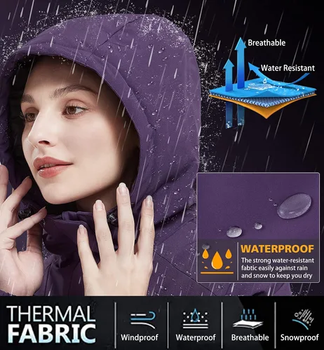 Vista 3 de CAMELSPORTS Chaqueta impermeable de esquí de montaña para mujer, con forro polar, impermeable, resistente al viento, con capucha para otoño e