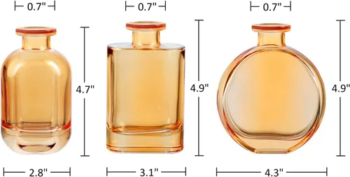 Vista 6 de Joeyan Juego de 3 jarrones de cristal ámbar – Florero decorativo rústico – Jarrón pequeño para botellas de centro de mesa para bodas, hogar