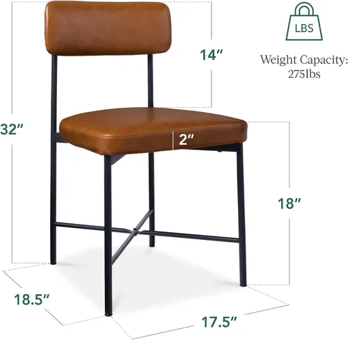 Vista 3 de Best Choice Products Juego de 2 sillas de comedor de piel sintética, altura estándar, cojines acolchados con marco de metal para cocina y comedor