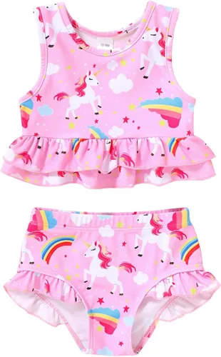 Vista 21 de YOUNGER TREE Traje de baño de verano para niñas pequeñas, sin mangas, traje de baño a rayas, traje de dos piezas, bikini