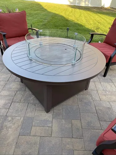 Vista 5 de AMS Chimenea de 42 pulgadas, protector de viento de vidrio redondo comercial Panel protector de llama de vidrio templado transparente. Resistente