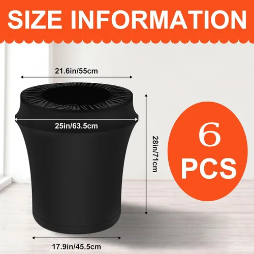 Vista 2 de Rainmae 6 fundas elásticas de elastano para botes de basura de 32 galones, color negro de primera calidad, para exteriores, cubierta ajustable