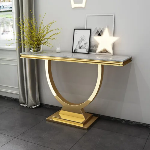 Vista 64 de SSLine Mesa de Centro Rectangular de Mármol Sintético para Sala de Estar, Mesa Central Moderna de Mármol Blanco de Lujo con Base Doble en Forma de U