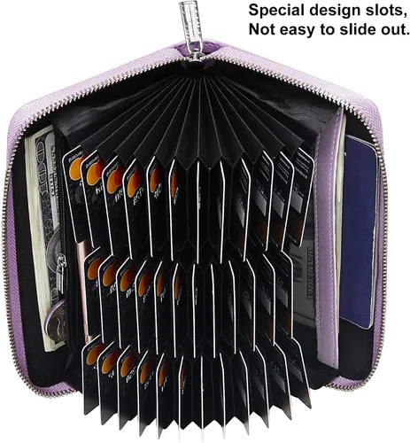 Vista 4 de OIDERY Cartera para tarjetas de crédito de gran capacidad para mujer, bloqueo RFID con correa extraíble