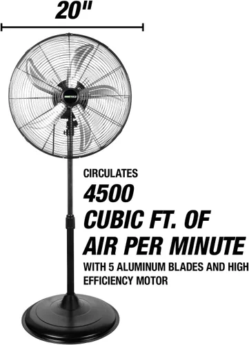 Vista 3 de OEMTOOLS OEM24871 - Ventilador de pedestal oscilante de 20 pulgadas, altura ajustable para garaje, tienda, gimnasio, almacén de flujo de aire