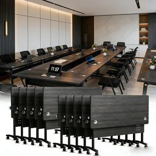 Vista 28 de Mesa de conferencias plegable, mesas de sala de conferencias con ruedas, mesa rectangular grande y plegable para reuniones de 6 a 12 personas, mesa
