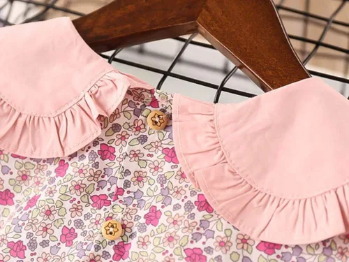 Vista 5 de Kids Girls Cute Sweet Collar Floral Dress for 2-7 Years,Casual Flowy Summer Short Puff Sleeve Doll Neck A-line Dress
