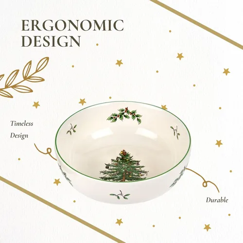Vista 6 de Spode - Ensaladera Individual en Forma de Árbol de Navidad - 17.8 cm de Cerámica Avena, Ensalada, Sopa, Cereal, Desayuno, Tazón de Postre
