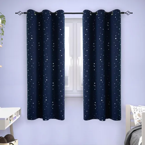 Vista 133 de BGment Cortinas opacas para dormitorio infantil, con aislamiento térmico, con ojales, estampado de estrellas plateadas, cortinas para oscurecer