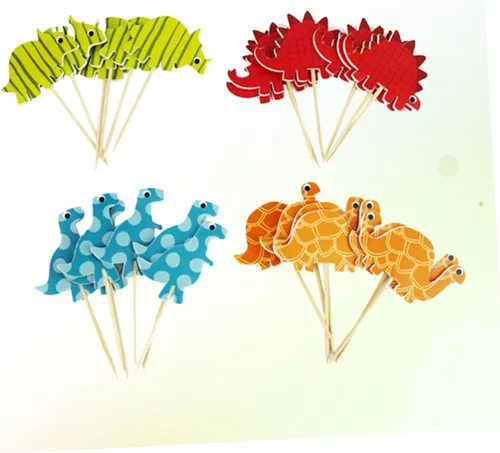 Vista 5 de Paper Dinosaur Cake Toppers Birthday Party Decoration 96pcs