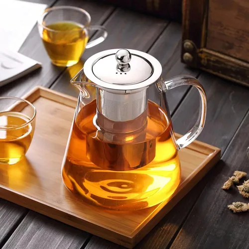 Vista 2 de Tetera de Vidrio de Tamaño Mini Tetera de Té - con Infusor Extraíble de Acero Inoxidable para Té Floreciente y Té de Hojas Sueltas, Apta