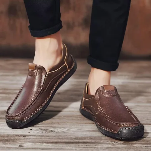 Vista 6 de Zapatos de conducción para hombre, mocasines casuales sin cordones, zapatos de vestir cómodos de cuero de ancho ancho ancho para hombre. Incluye un