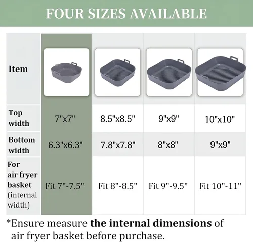 Vista 3 de Golden Associate Forros cuadrados de silicona para freidora de aire de 6.5 a 7.5 pulgadas, 2 piezas antiadherentes de grado alimenticio, canasta