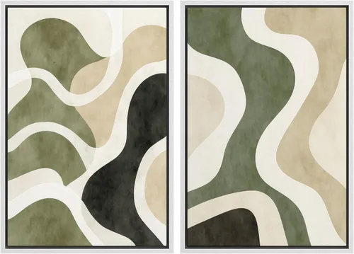Vista 125 de Ashbrook - Set de arte de pared en lienzo enmarcado, tonos orgánicos de la tierra en beige y marrón con ilustraciones de trazos circulares, arte