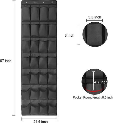 Vista 2 de Paquete de 2 organizadores de zapatos colgantes con 28 bolsillos grandes para colgar sobre la puerta, zapatero para armario, puerta, almacenamiento