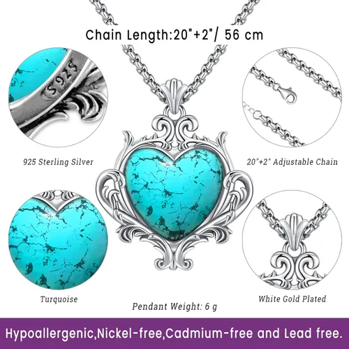 Vista 102 de Joyas de turquesa para mujeres y hombres de plata de ley 925 con colgante de urna para cenizas, collar con medallón de imagen, martillo de Thor