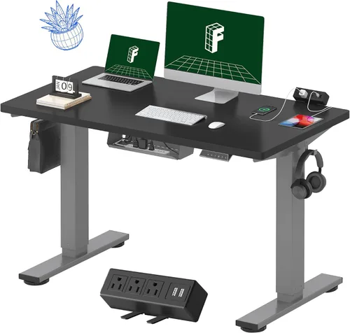 Vista 47 de FLEXISPOT EN2 Escritorio de pie de una pieza completa con regleta de alimentación de abrazadera, escritorio eléctrico de altura ajustable de 40 x 24