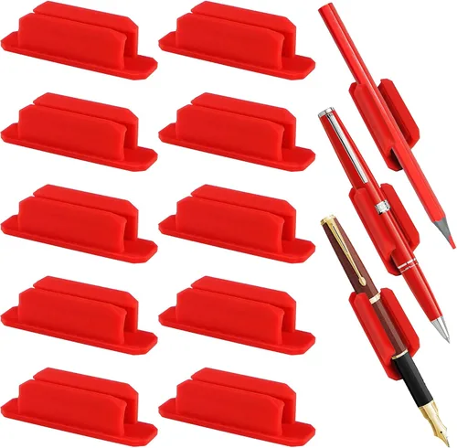 Vista 9 de Paquete de 10 soportes adhesivos para bolígrafos para escritorio, soporte de silicona para aula, accesorios para profesores y estudiantes, Negro