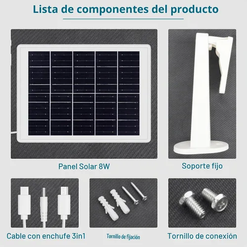 Vista 6 de Panel solar de 8 W integrado con batería SANYO de 13200 mAh para cámara de seguridad al aire libre, panel de cargador de enchufe 3 en 1 para cámara