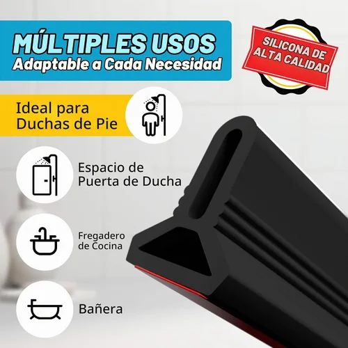 Vista 4 de Barrera de Agua para Umbral de Ducha de 39" - Bloqueador de Agua de Ducha Plegable Negro - Protector de Ducha para Ducha de Acceso Directo - Tope