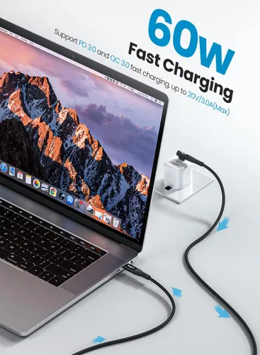 Vista 3 de Fasgear Cable USB C a USB C, paquete de 3 cargadores USB 2.0 tipo C de 60 W, carga rápida, trenzado en ángulo recto, compatible con Galaxy S22 S21