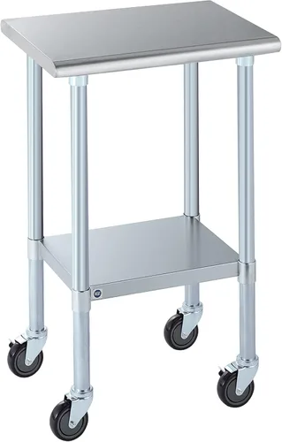 Vista 9 de ROCKPOINT Mesa de acero inoxidable para preparación y trabajo, 14x24 pulgadas; mesa de cocina comercial de metal NSF resistente con estante inferior