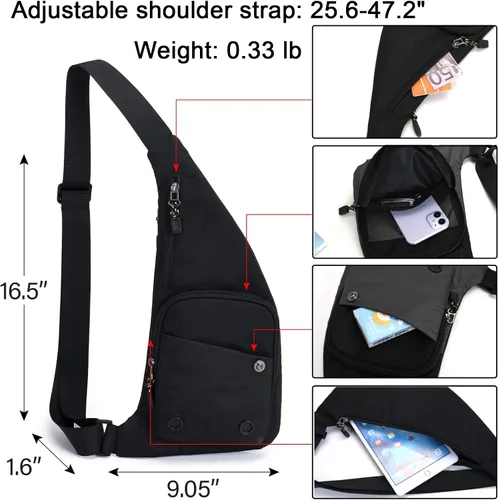 Vista 3 de Qidelong Bolso bandolera para hombres y mujeres, delgado bolso de bolsillo personal, mochila de hombro en el pecho, mochila casual, riñonera de viaje