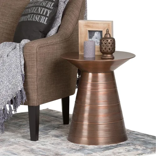 Vista 2 de SIMPLIHOME Sheridan - Mesa auxiliar redonda de metal sólido de 18 pulgadas de ancho x 20 pulgadas de alto en cobre envejecido, mesa decorativa